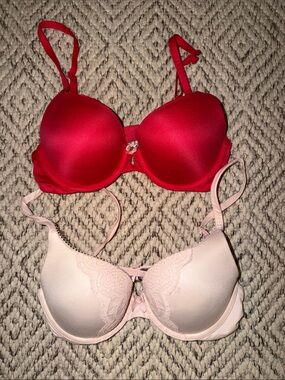 Red and Light Pink Women's Push-Up Bras - Pack of 2